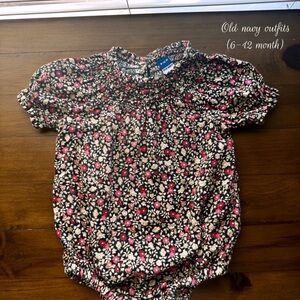 Old Navy Black Floral Smocked Baby Bubble Romper with Pink Flowers